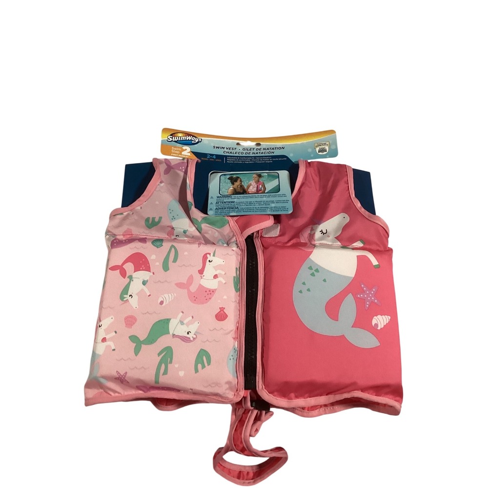 SwimWays Swim Step 2 Kids Swim Vest Pink Mermaid Unicorn Life‎ Jacket Size 2-4Y